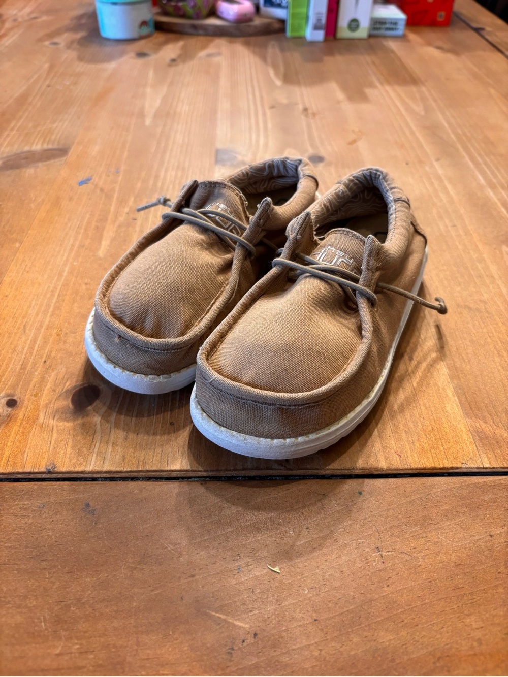 Hey Dude kids Wally youth canvas slip on shoes tan 13